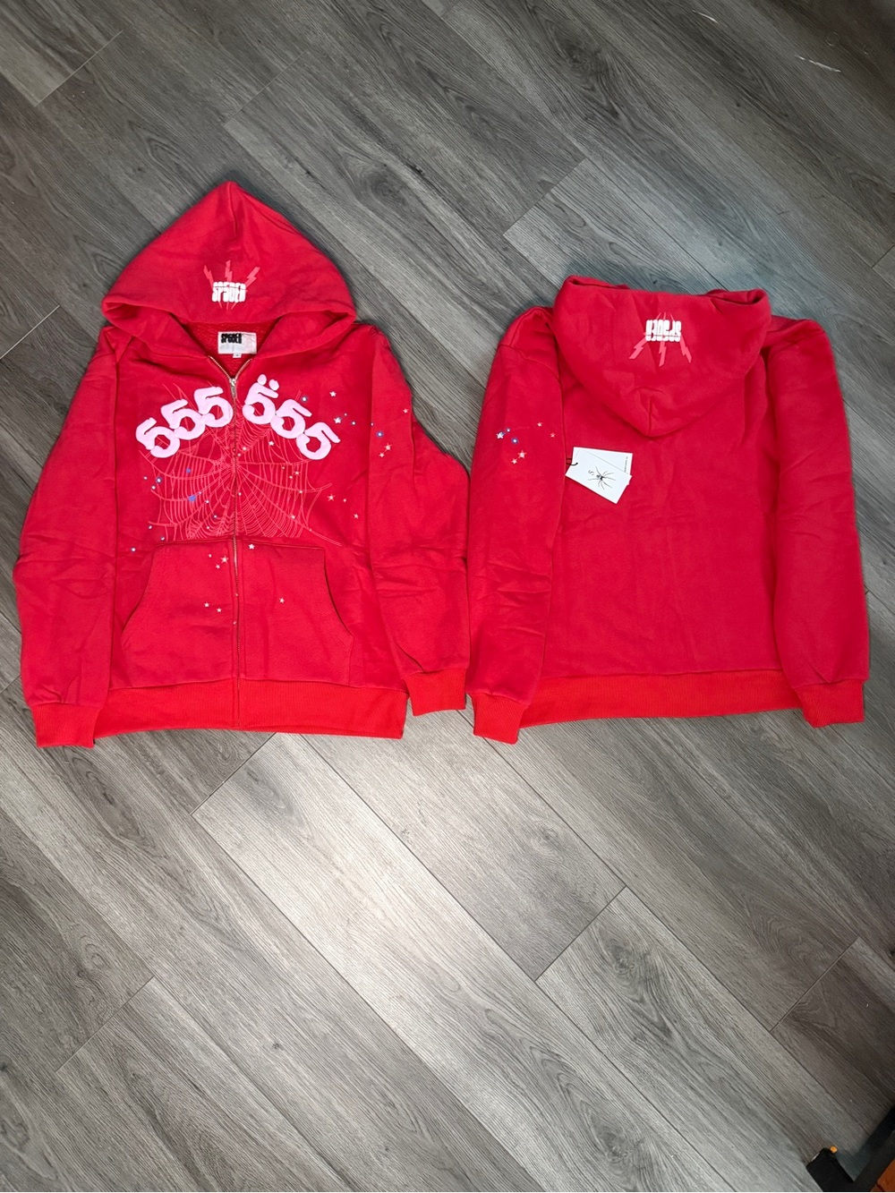 Red Zip-Up Hoodie 555 Spider